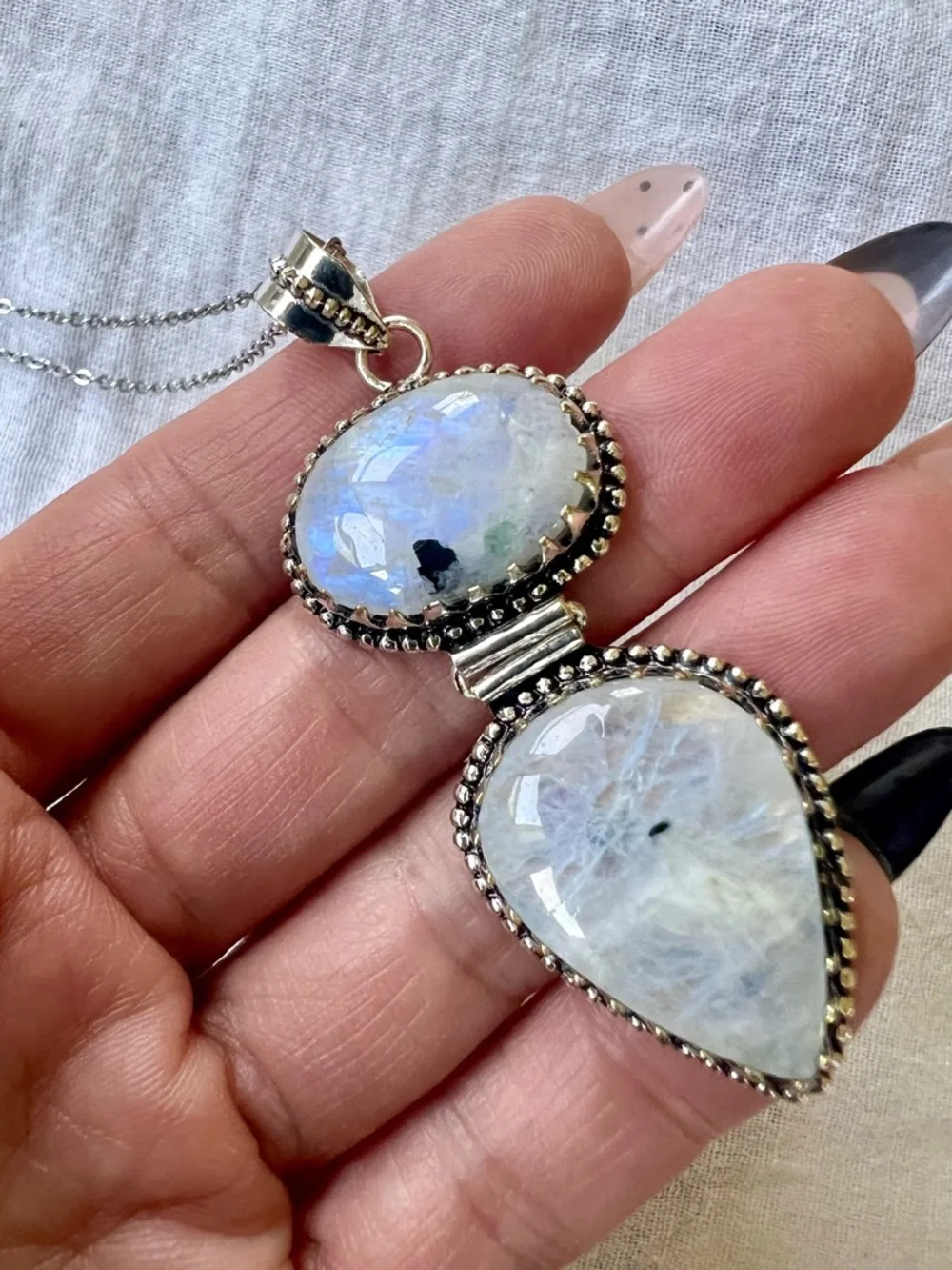 925 OMG OMG! Insane Flash Rainbow Moonstone Pendant Necklace - Picture 6 of 11